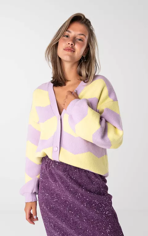 Cardigan with v-neck lilac yellow