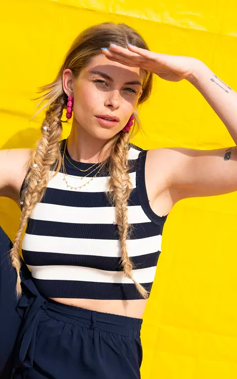 Crop Top mit Streifen dunkelblau weiß