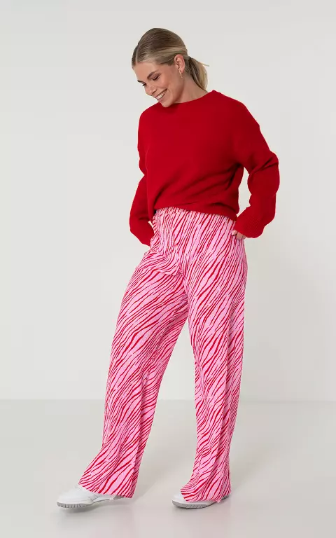 Wide leg broek met print roze rood