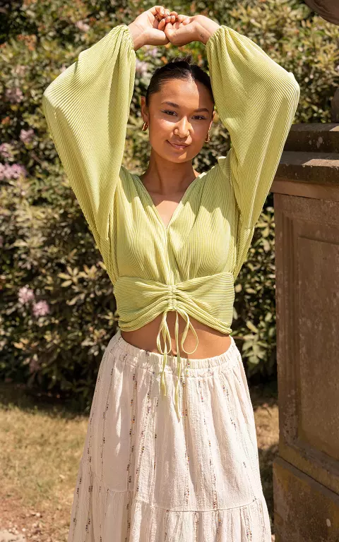 Pleated top with v-neck light green