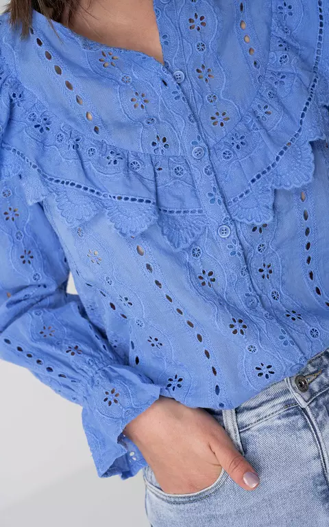 Embroidered blouse with lace details blue