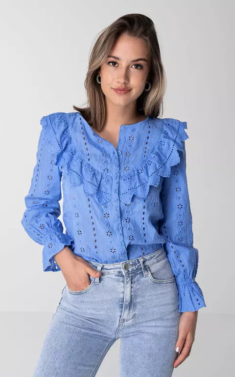 Embroidered blouse with lace details blue