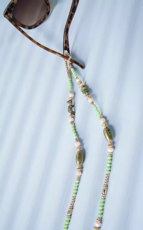 Sunglass cord with beads light green gold