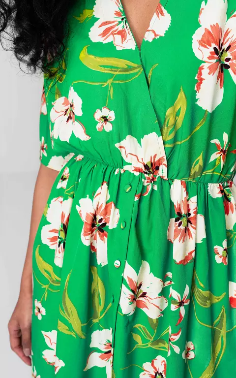 Maxi jurk met bloemenprint groen creme