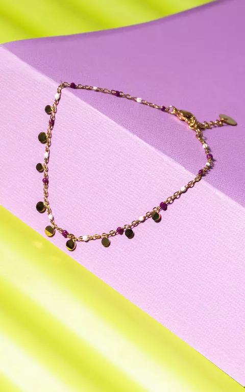 Gold-coloured ankle bracelet with beads gold purple
