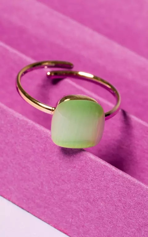 Größenverstellbarer Ring mit Stein gold hellgrün