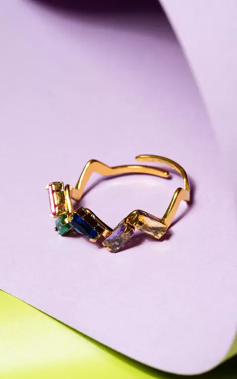 Verstelbare ring met gekleurde steentjes goud multicolor