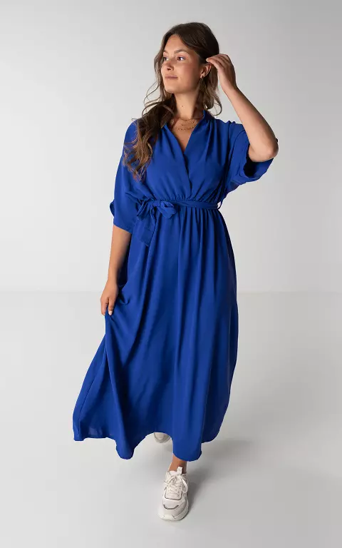 Maxi jurk met korte mouwen kobalt blauw