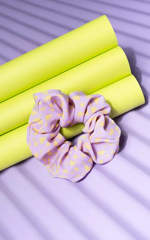 Scrunchie with heart-print lilac yellow