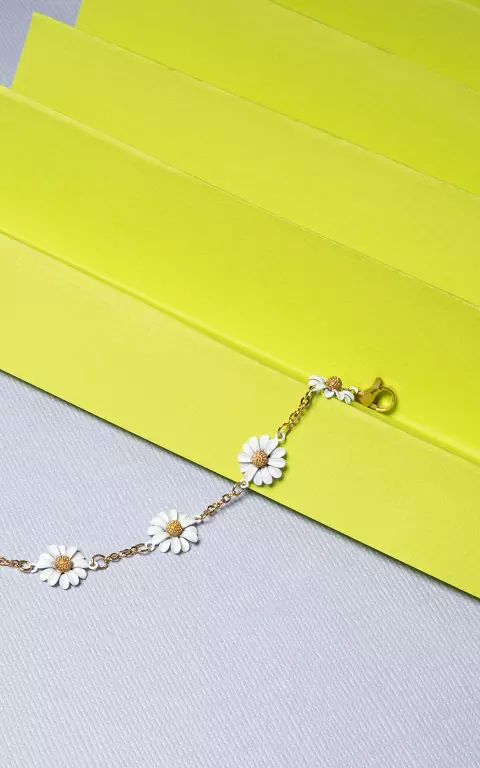 Adjustable bracelet with flowers gold white