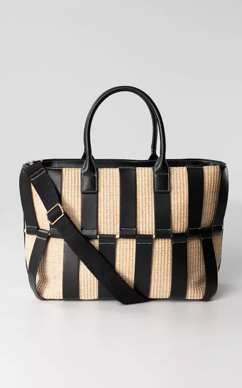 Bag with wicker details black beige
