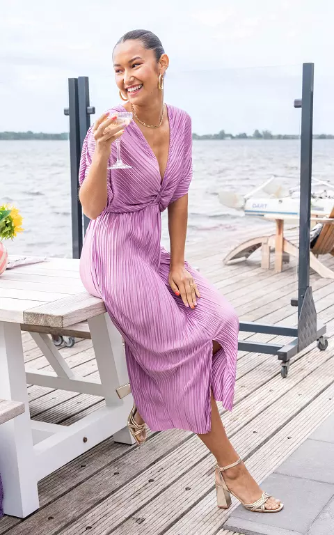 Plissé jurk met elastische taille lila