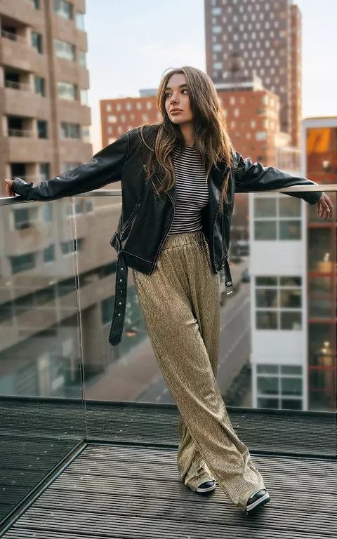Gold-coloured wide leg pants with bow-detail 