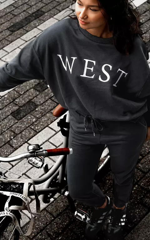 Basic Pullover mit Text dunkelgrau