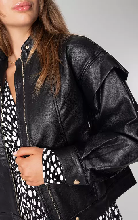 Leather-look jacket with gold-coloured details black