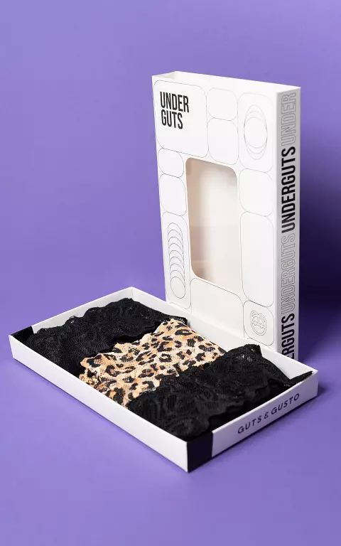 Spitzen-String 3er Pack schwarz leopard