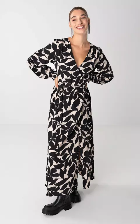 Maxi dress with v-neck and bow detail black cream