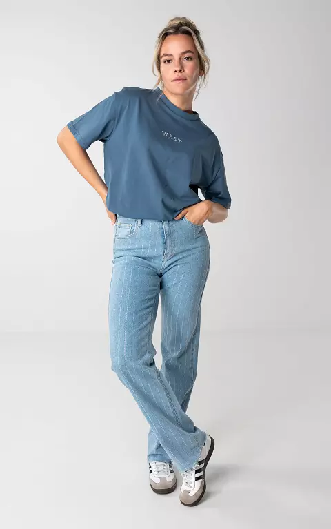 Straight fit jeans with rhinestones light blue