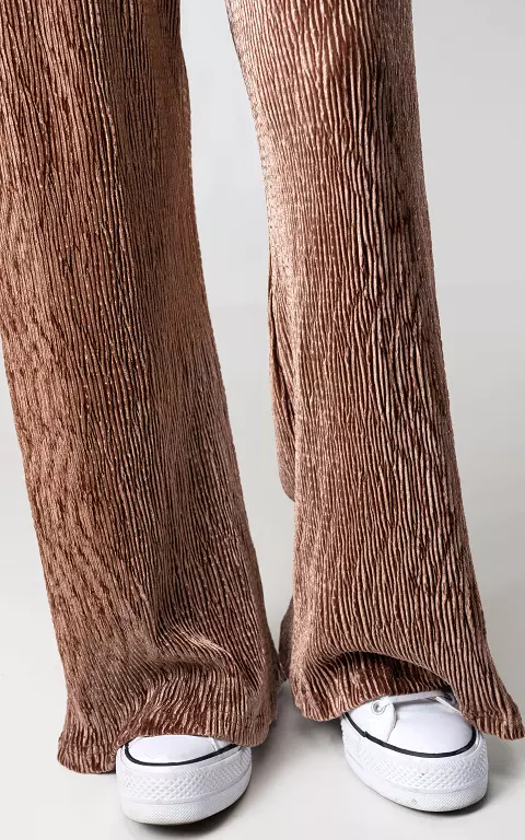 Wide leg velvet rib broek bruin