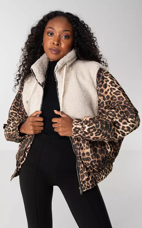 Leopard jacket with teddy detail leopard white