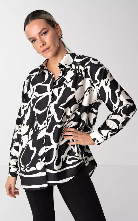 Oversized Bluse mit Print schwarz weiß