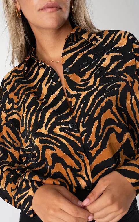 Oversized Bluse mit Tiger-Print hellbraun schwarz