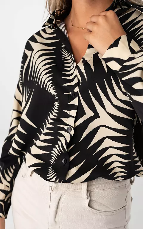 Oversized Bluse mit Print schwarz creme
