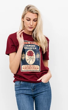 Shirt met roos print | Bordeaux | Guts & Gusto
