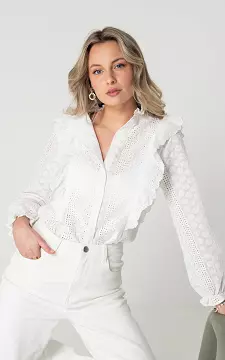 Katoenen blouse met ruches | wit | Guts & Gusto