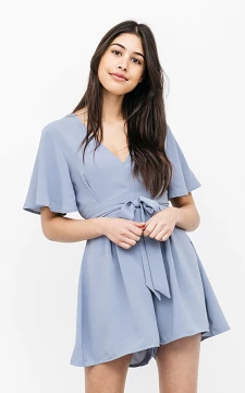 V-neck playsuit with waist-tie | blue | Guts & Gusto