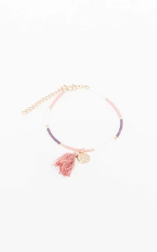Adjustable beaded anklet | white pink | Guts & Gusto