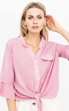 Cropped blouse with a waist tie | pink | Guts & Gusto