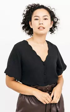 V-neck blouse with scalloped neckline | Black | Guts & Gusto