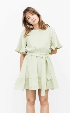 Katoenen jurk met strikdetail | Lichtgroen | Guts & Gusto