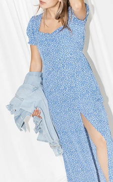 Maxi jurk met bloemenprint en split | Blauw Wit | Guts & Gusto