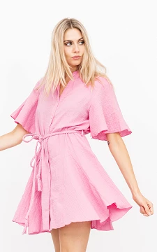 Katoenen jurk met gevlochten riempje | roze | Guts & Gusto