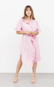 Linnen jurk met kanten details | Roze | Guts & Gusto