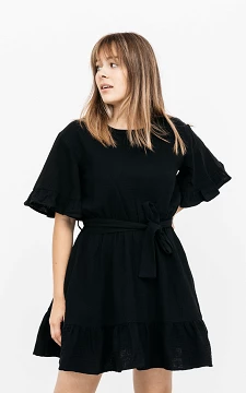 Katoenen jurk met strikdetail | zwart | Guts & Gusto