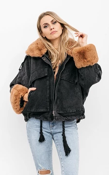 Denim jas met fake fur | zwart roestbruin | Guts & Gusto