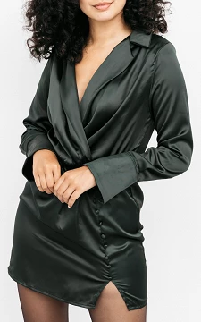 Satin look dress with decorative buttons | dark green | Guts & Gusto