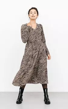 V-hals jurk met strikdetail | beige zwart | Guts & Gusto