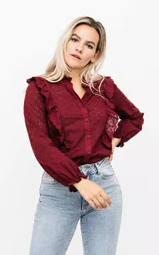 Cotton blouse with ruffles | bordeaux | Guts & Gusto