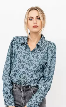 Shoulder pad blouse with print | petrol | Guts & Gusto