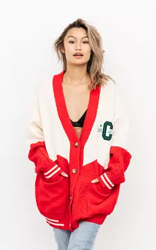 Oversized cardigan with backprint | cream red | Guts & Gusto