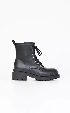 Imitation leather lace-up boots | Black | Guts & Gusto