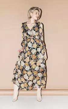 Maxi jurk met bloemenprint en split | zwart geel | Guts & Gusto