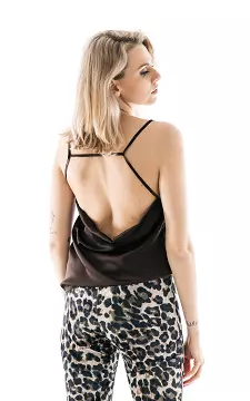 Satin-look top with low back | dark brown | Guts & Gusto