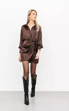 Satin look wrap dress | Dark Brown | Guts & Gusto