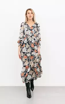 Maxi jurk met bloemenprint en split | donkerblauw wit | Guts & Gusto