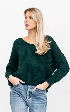 Chunky knit V-neck sweater | dark green | Guts & Gusto